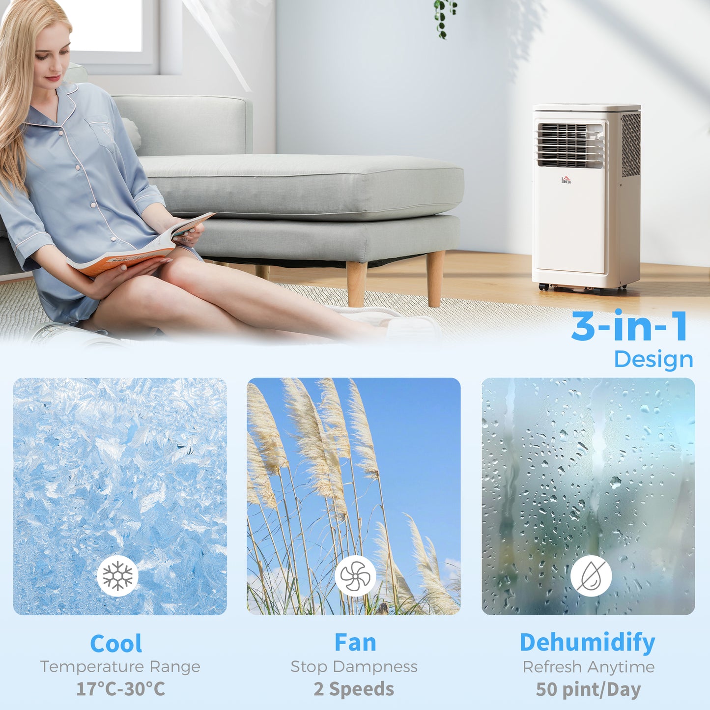 Climatiseur portable 8000 BTU avec déshumidificateur et télécommande
