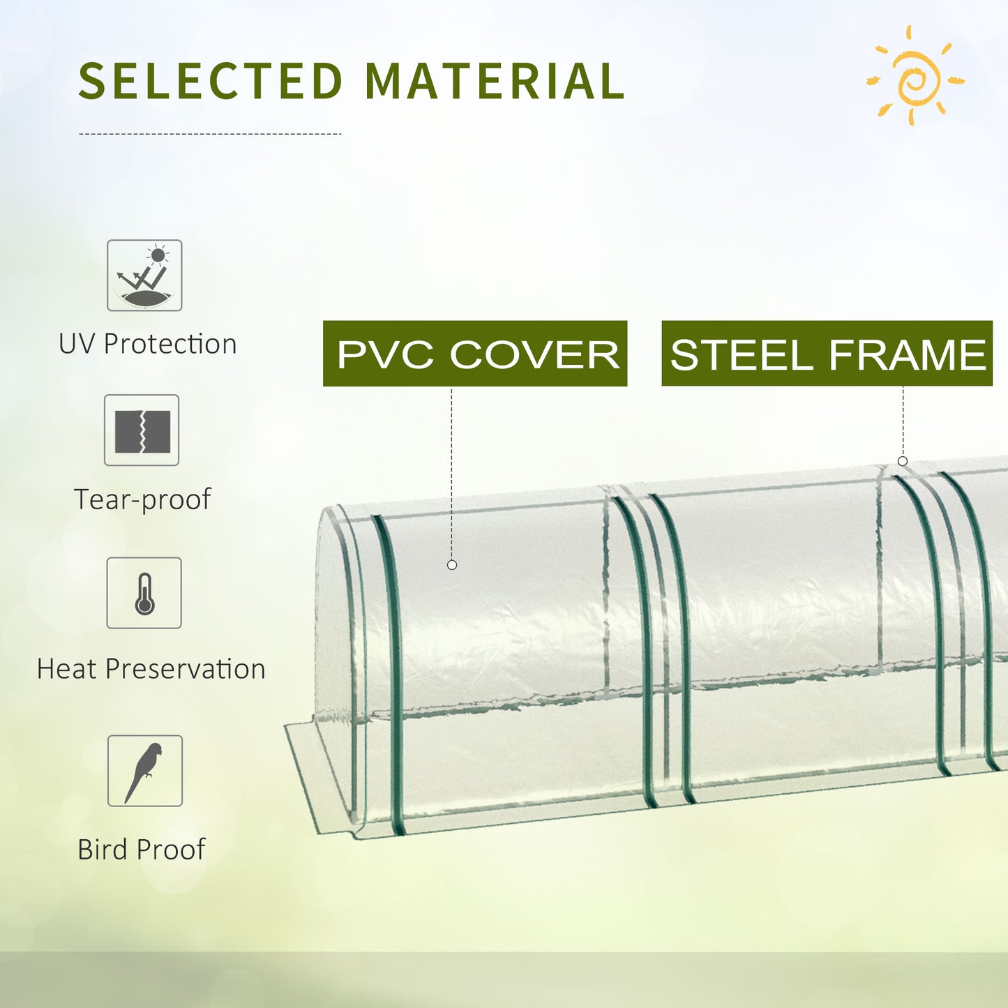  4m x 1m x 0.8m Portable Tunnel Greenhouse with 4 Zipper Doors