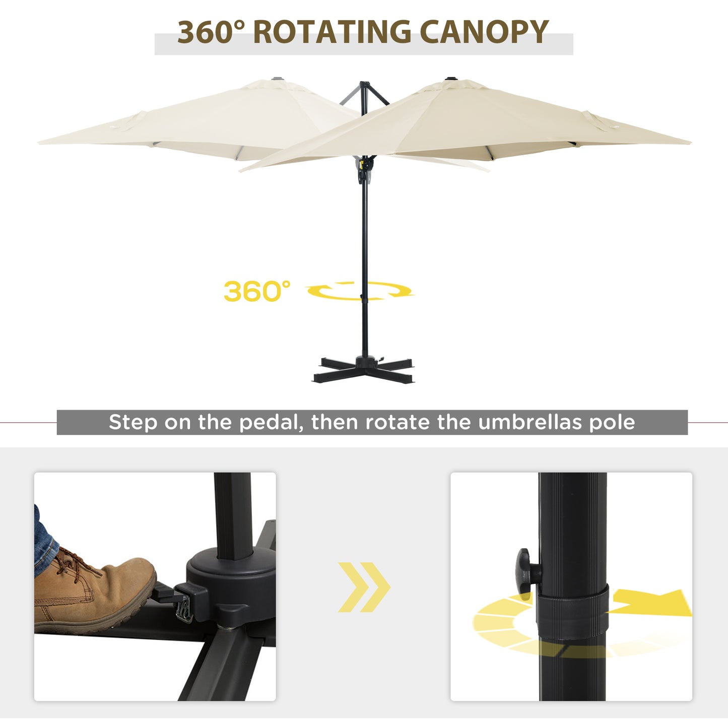 Parasol déporté carré 245 cm rotation 360°