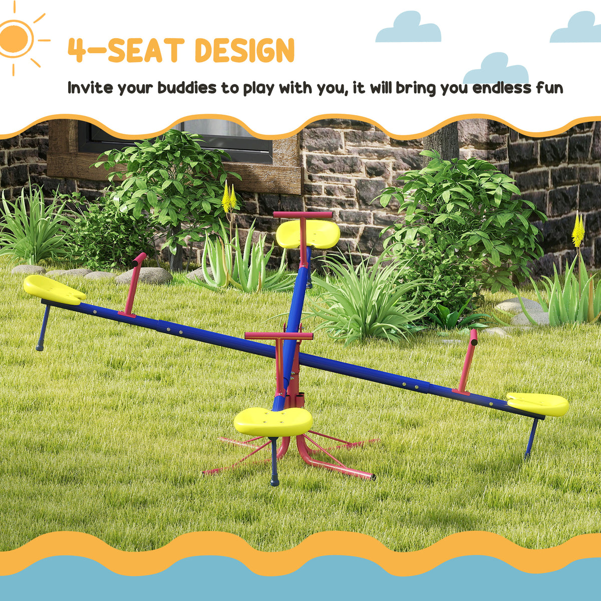 Bascule de jardin pour enfants 4 places en métal