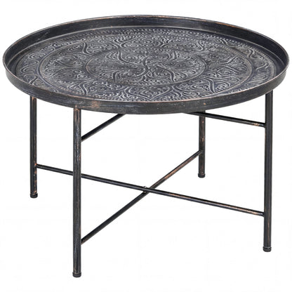Table basse ronde plateau martelé cadre métal