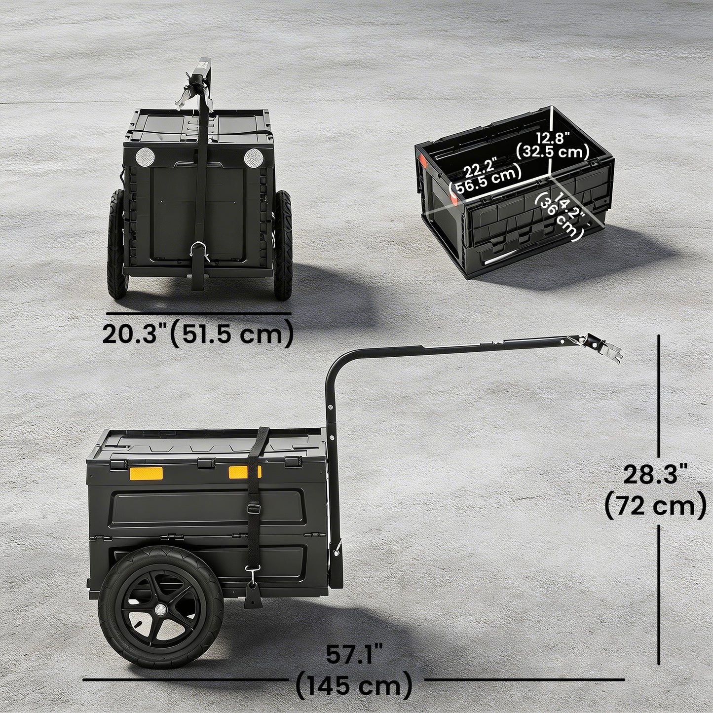Remorque vélo cargo pliable avec couvercle et drapeau
