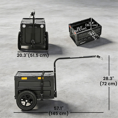 Remorque vélo cargo pliable avec couvercle et drapeau