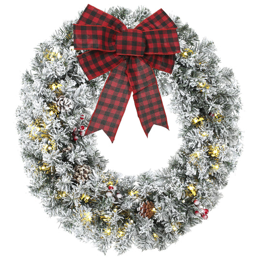 Couronne de Noël givrée lumineuse 61 cm