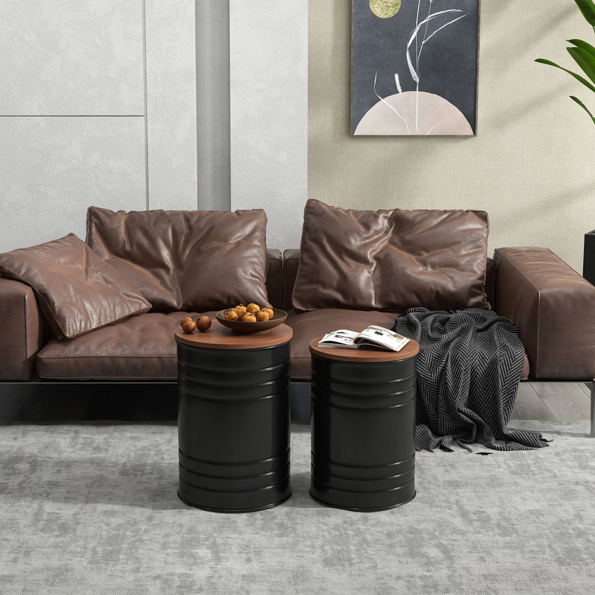 Ensemble table d'appoint gigogne avec rangement — noir