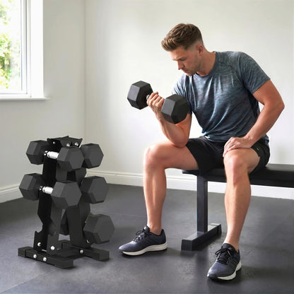 Ensemble d'haltères hexagonaux avec support vertical