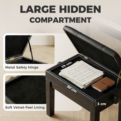 Banc de piano réglable en similicuir avec rangement