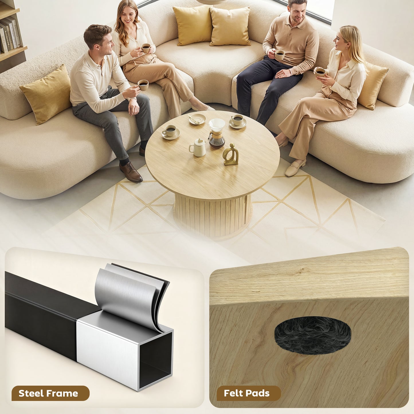 Table basse ronde rangement caché 80 cm