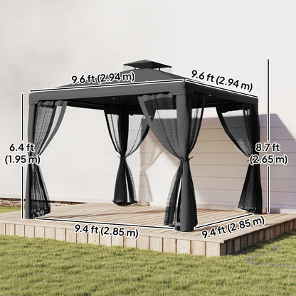 Gazebo patio toit double moustiquaire 2,9m x 2,9m