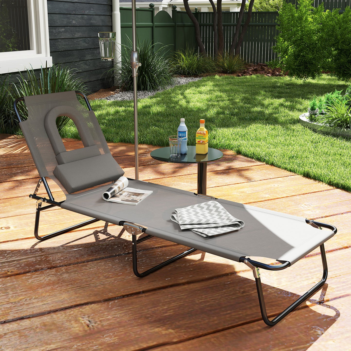 Chaise longue pliante avec trou visage ajustable