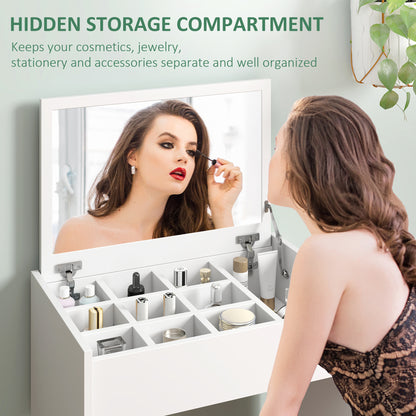 Coiffeuse moderne avec miroir rabattable et tabouret rembourré