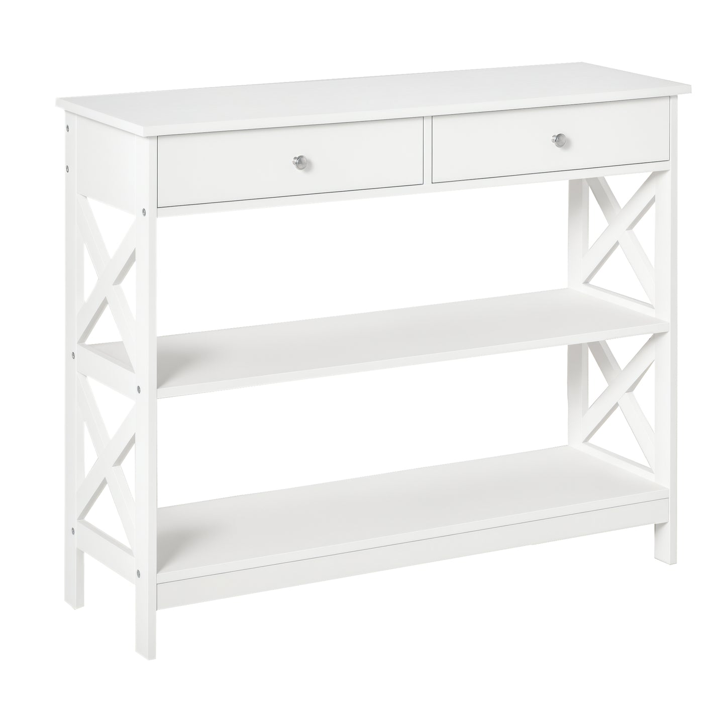 Table console étroite 99 cm avec tiroirs et étagères