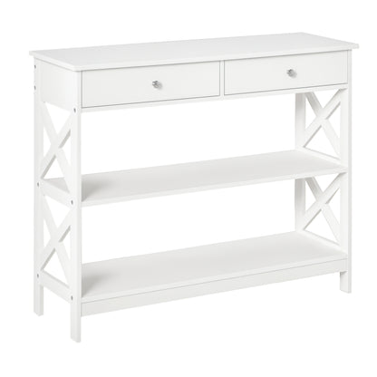 Table console étroite 99 cm avec tiroirs et étagères