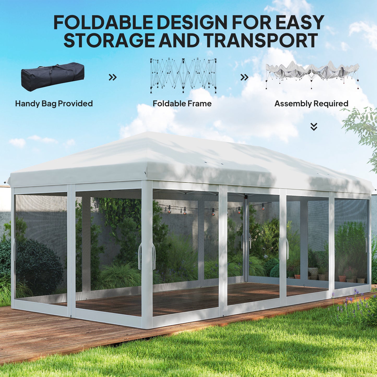 Tente gazebo pop-up 3x6m avec parois moustiquaire amovibles
