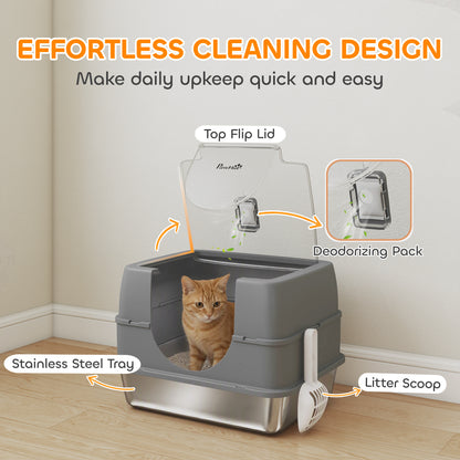 Litière pour chat en acier inoxydable avec couvercle amovible