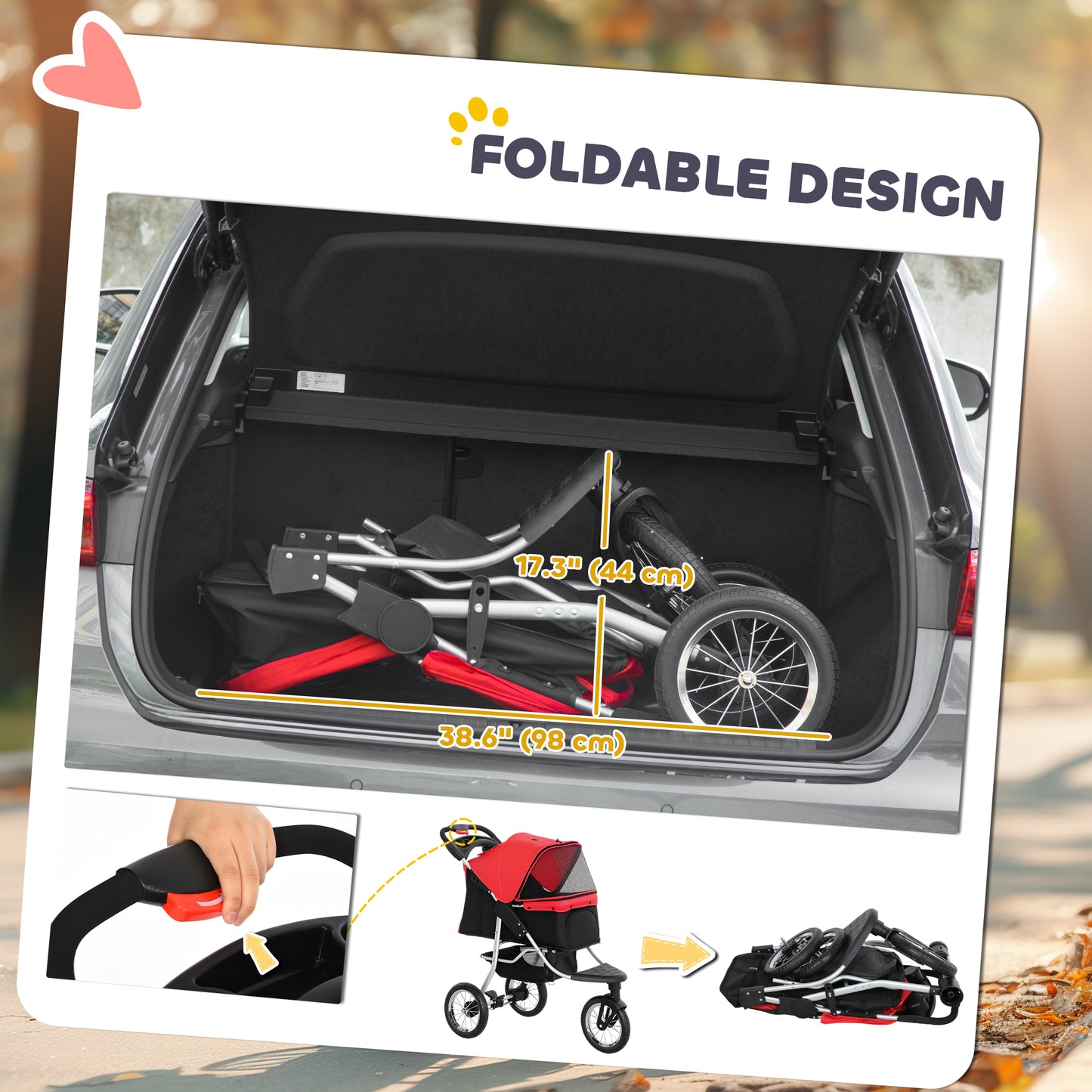 Poussette pour chiens 3 roues pliable avec auvent ajustable