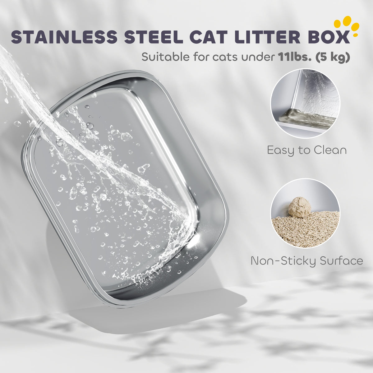 Litière pour chat en acier inoxydable avec scoop