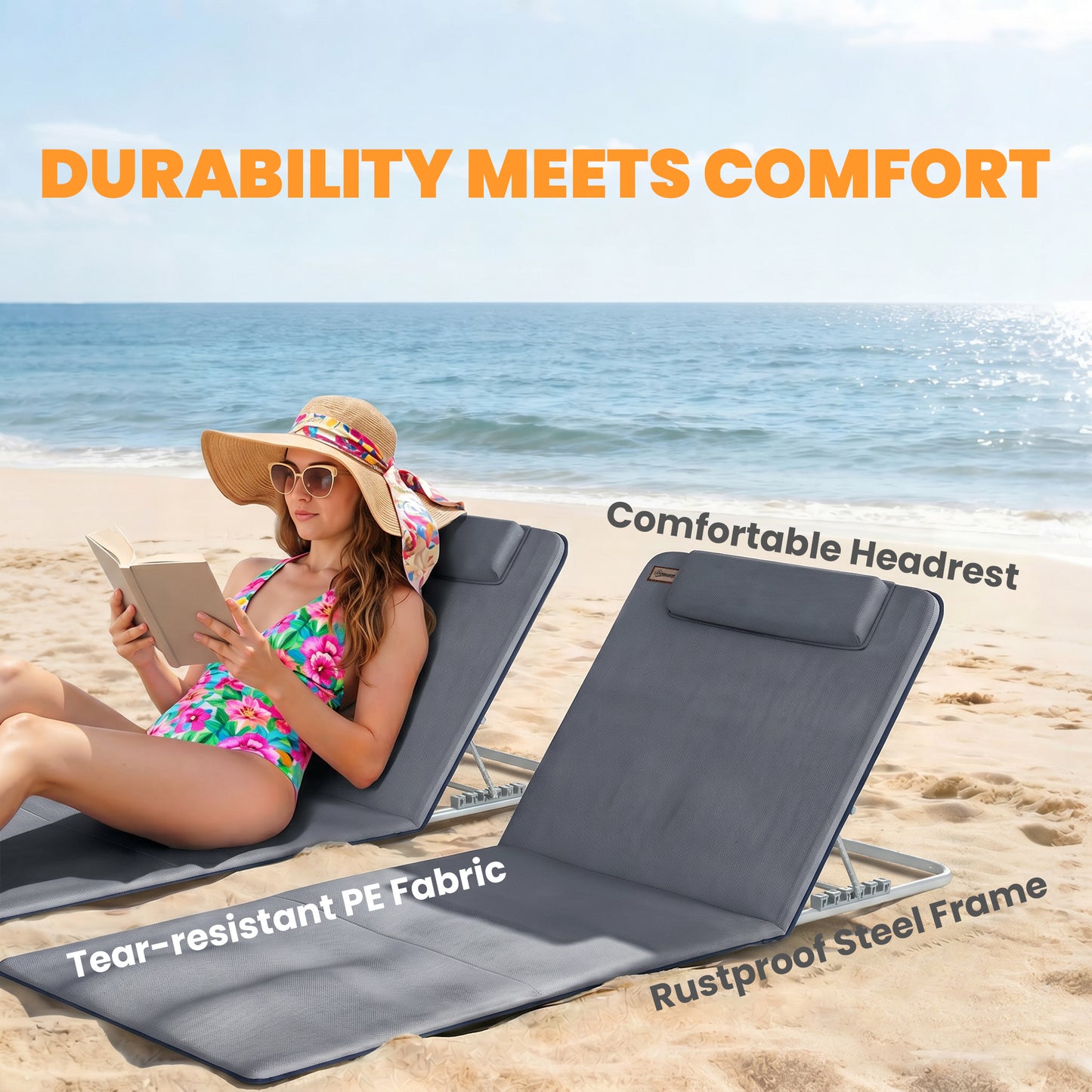 Chaises longues pliantes extérieures ensemble 2 pièces avec oreiller