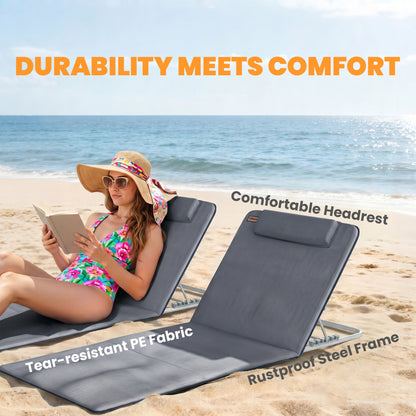 Chaises longues pliantes extérieures ensemble 2 pièces avec oreiller