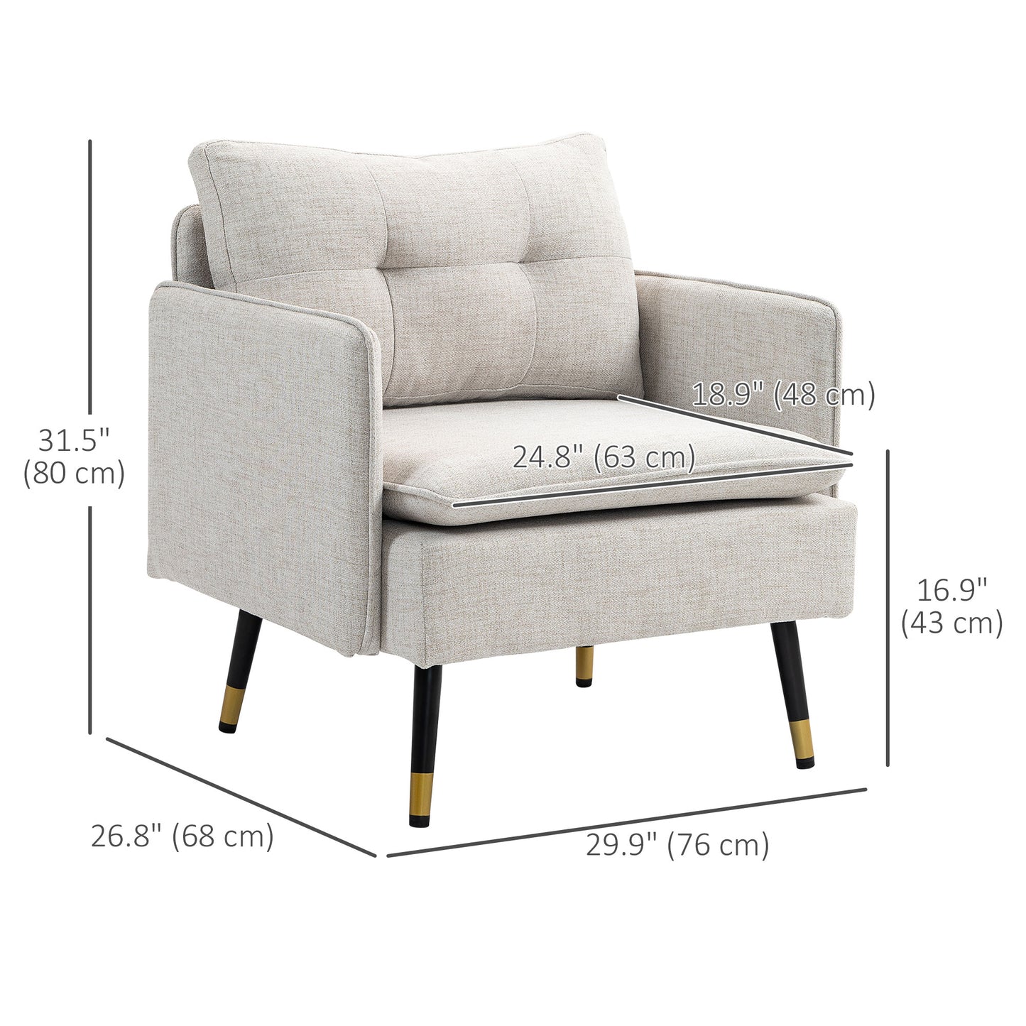Fauteuil d'accent rembourré dossier capitonné pieds acier