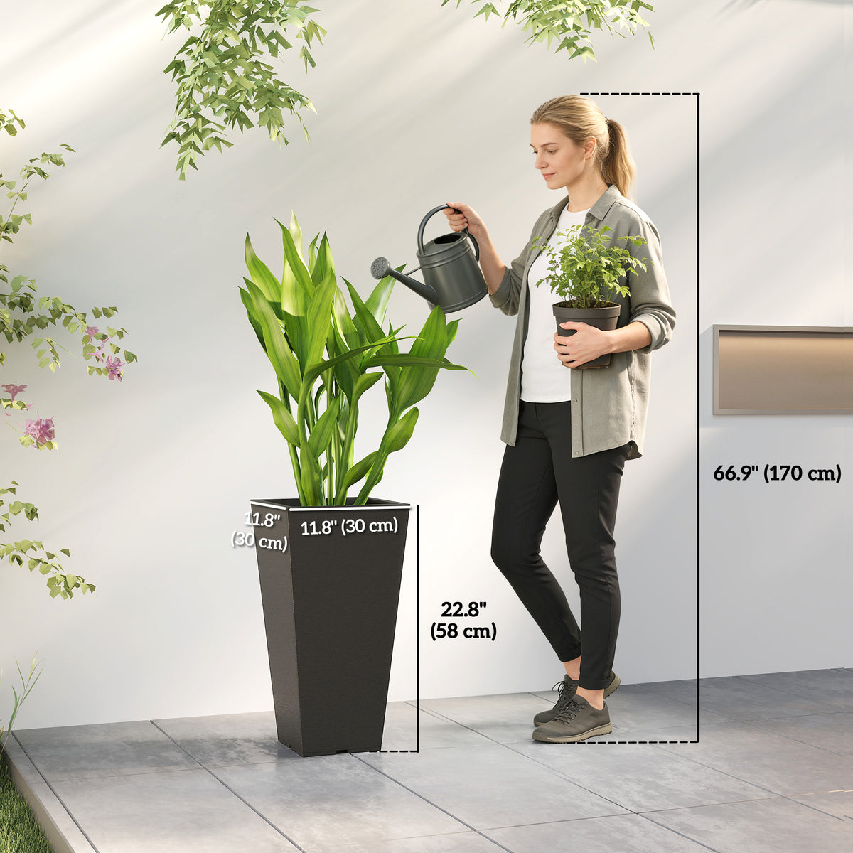 Ensemble de 2 bacs à fleurs empilables 58 cm — marbre