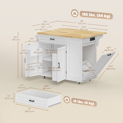 Îlot de cuisine roulant avec station de recharge et abattant