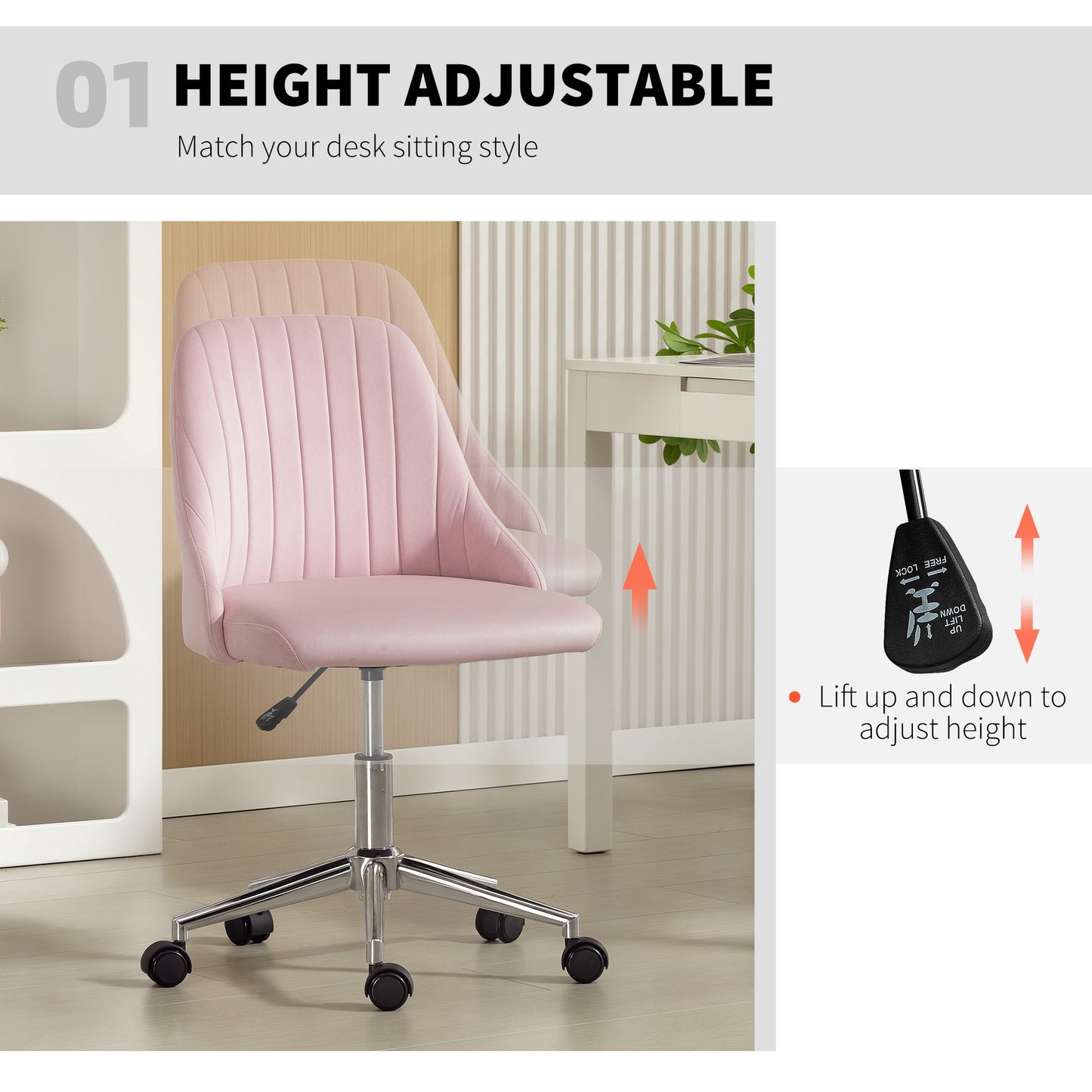 Chaise de coiffeuse pivotante en velours réglable