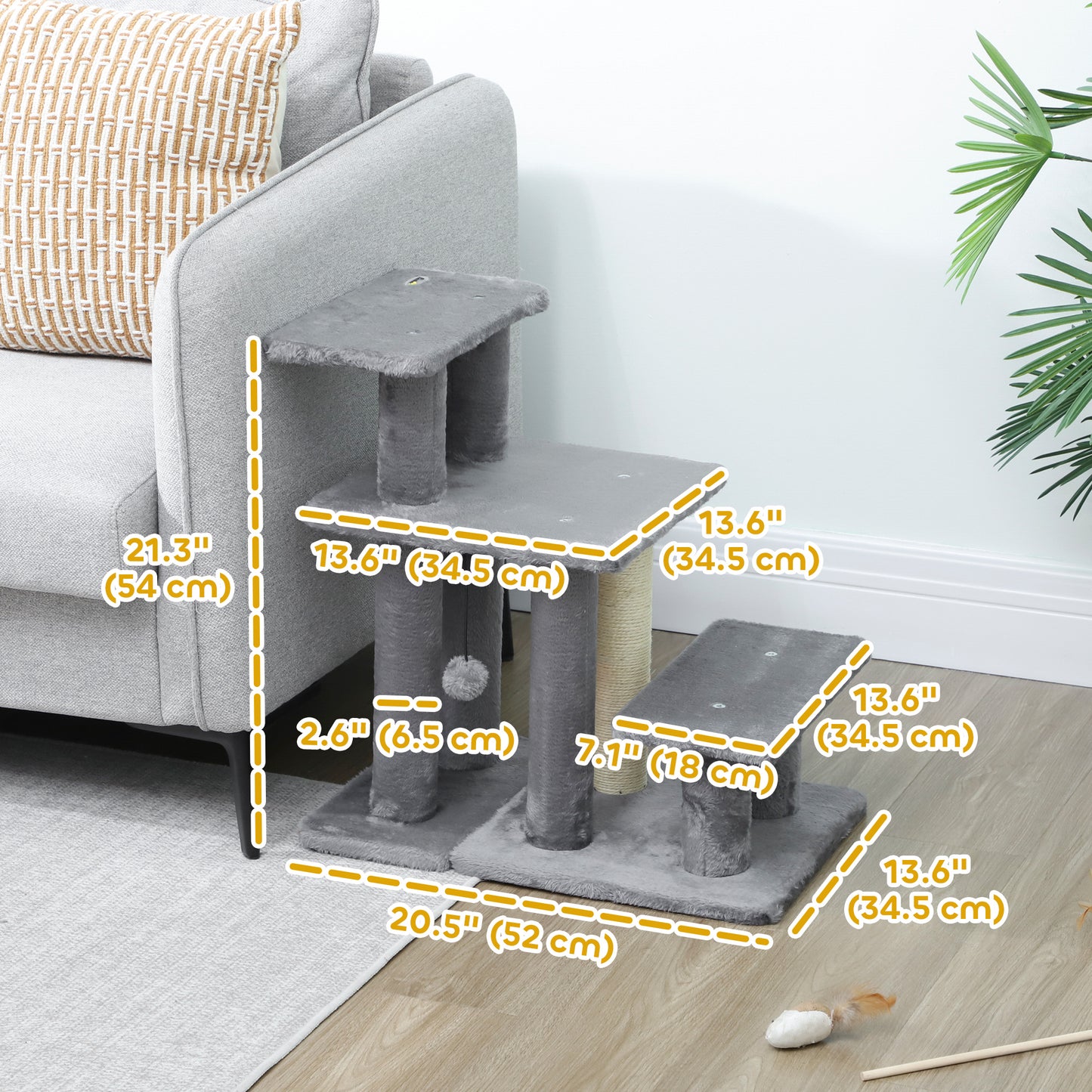 Escalier pour chat avec griffoir et jouet