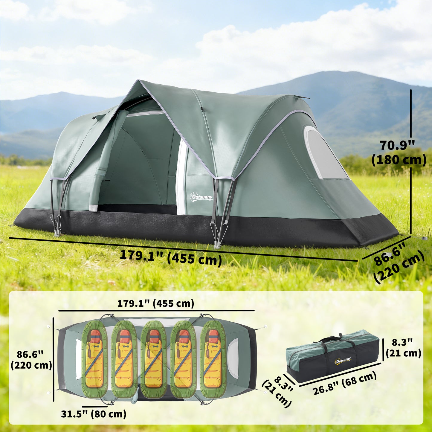 Tente de camping familiale 5 personnes avec crochet lumineux