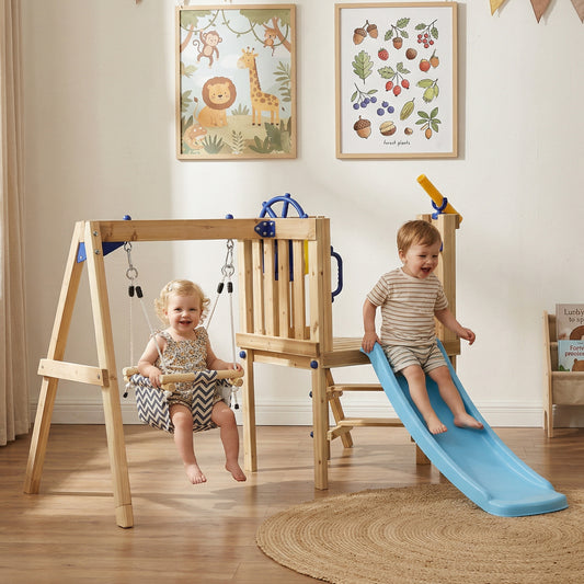 Ensemble balançoire et glissade pour enfants en bois