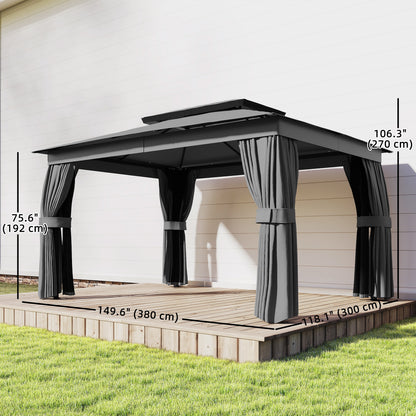 Gazebo extérieur double toit avec rideaux et moustiquaire 10' x 12.5'