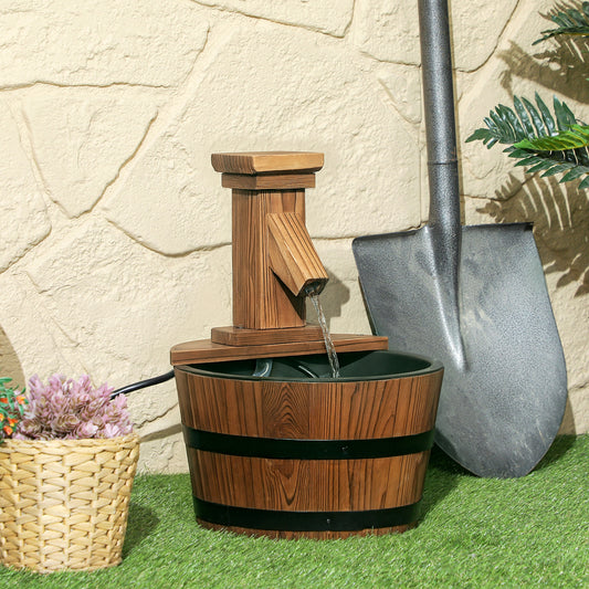 Fontaine de jardin tonneau bois carbonisé