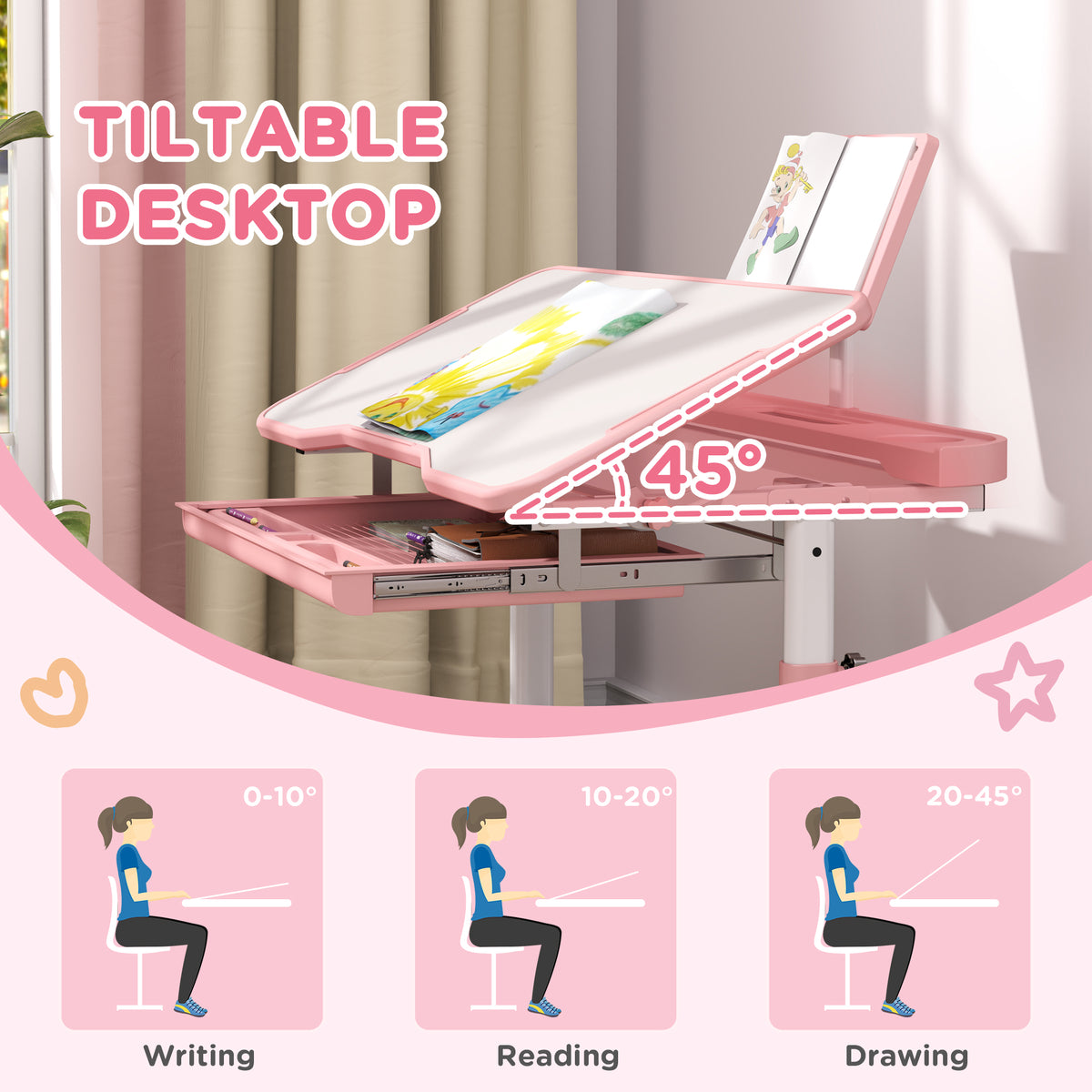 Ensemble bureau et chaise réglables pour enfants — Lot de 2