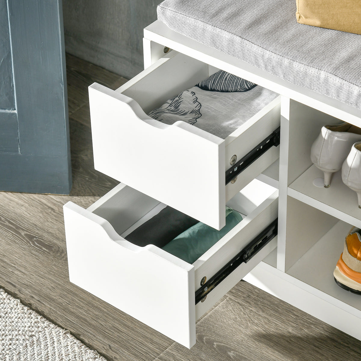 Banc de rangement pour chaussures capitonné