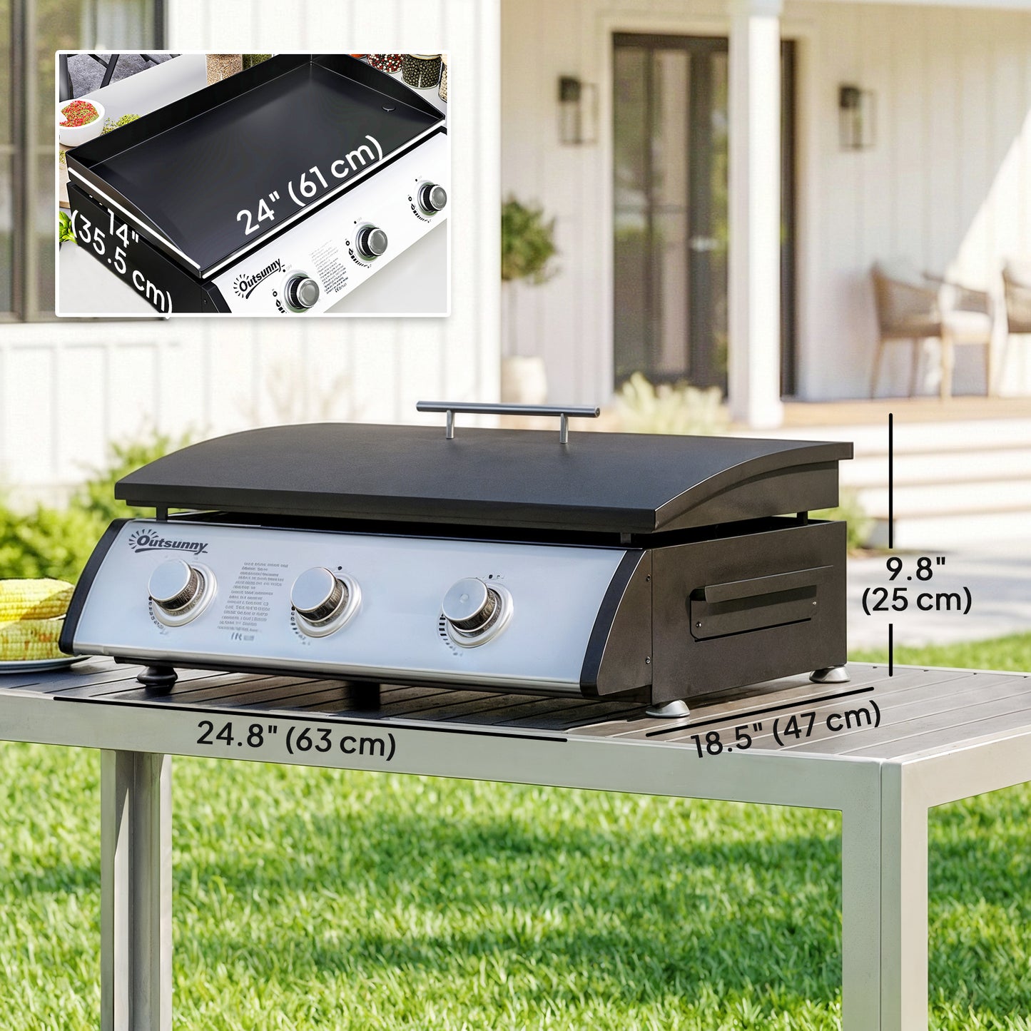 BBQ au propane 3 brûleurs avec plancha antiadhésive