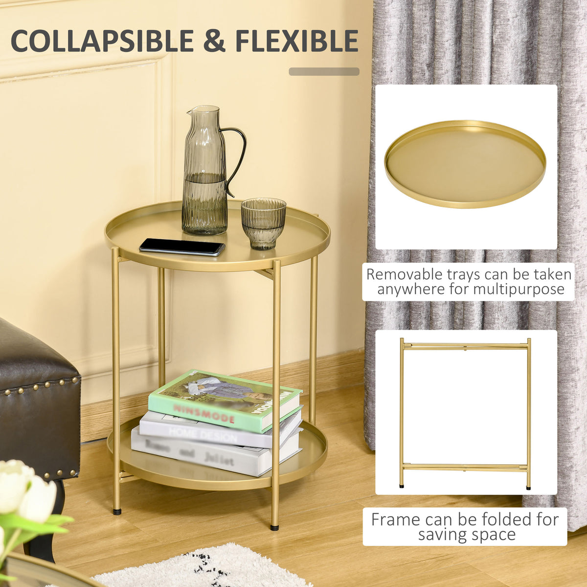 Table d'appoint ronde à deux plateaux amovibles