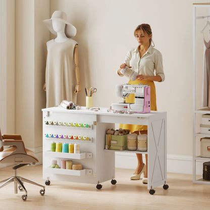 Table de couture pliante avec rangement — blanc
