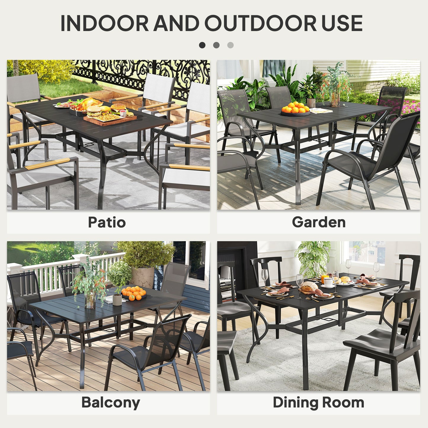 Table de patio rectangulaire avec trou pour parasol