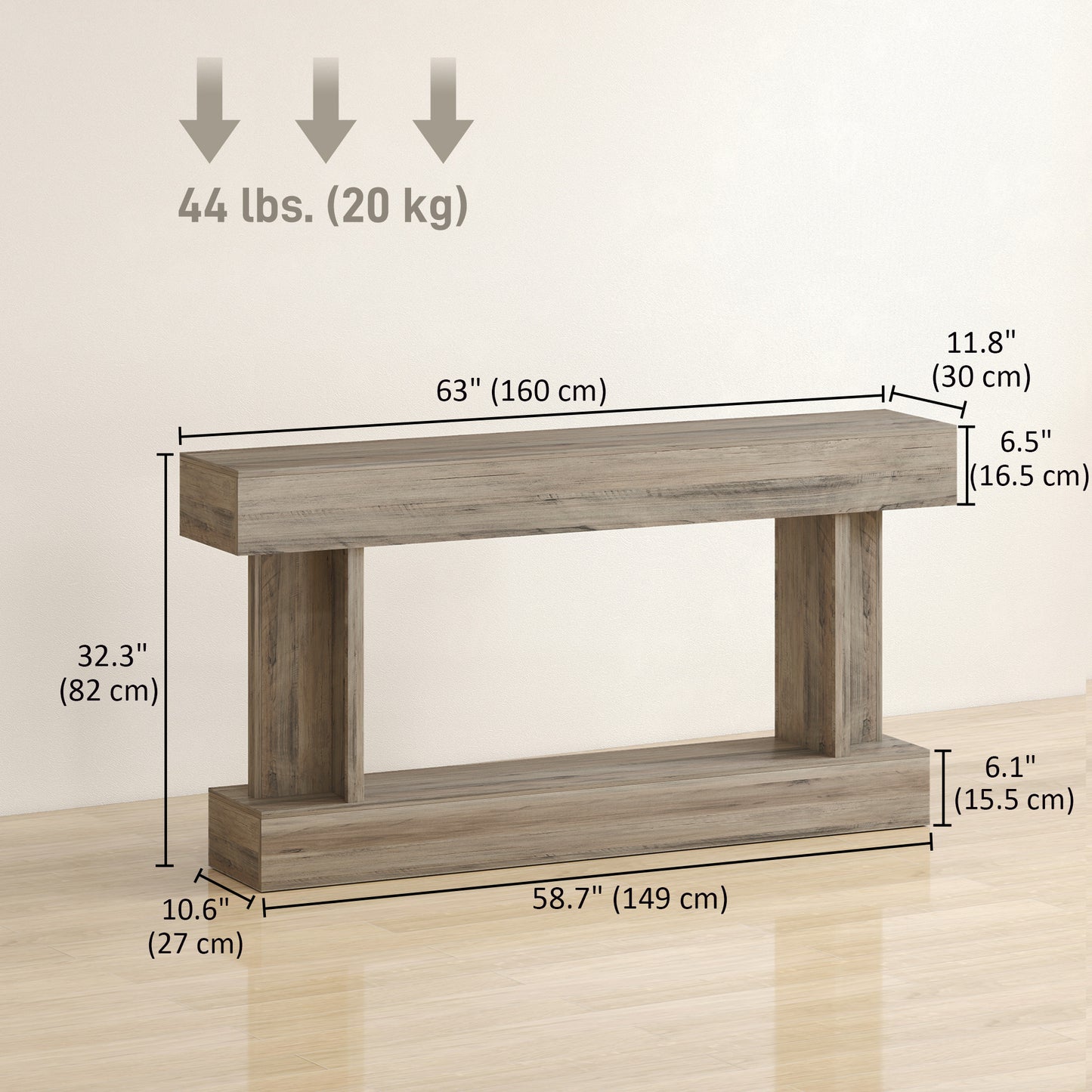 Table console vintage avec tablette inférieure 160 cm