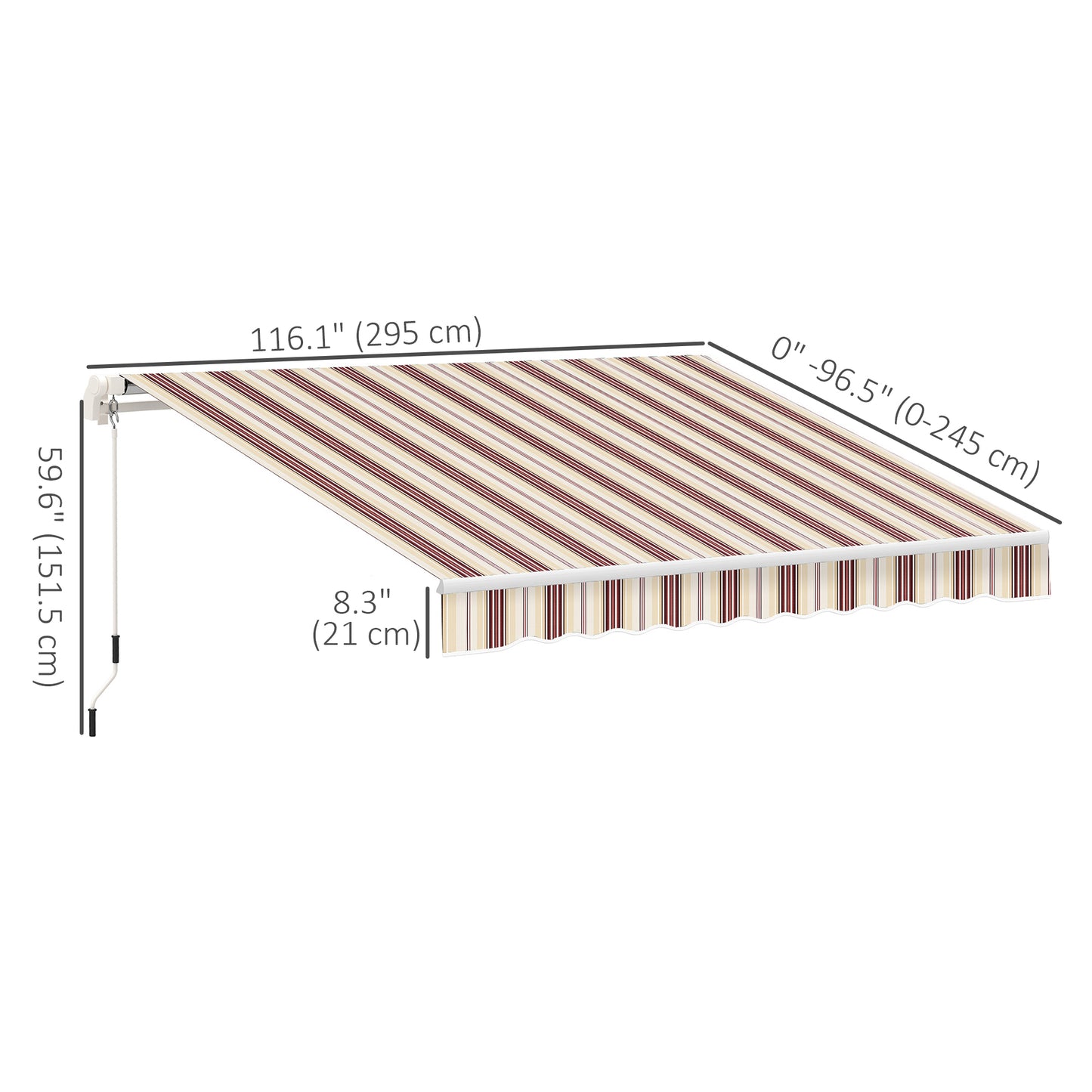 Store rétractable manuelle 305 x 245 cm — rayures rouges