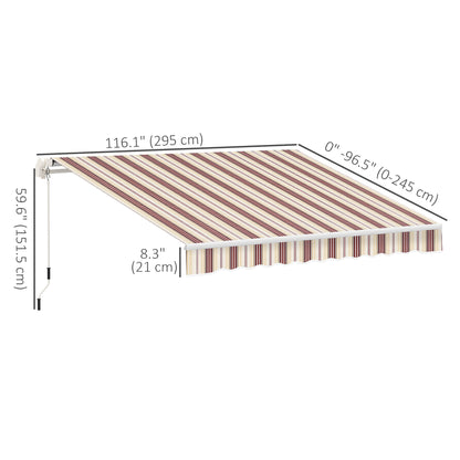 Store rétractable manuelle 305 x 245 cm — rayures rouges