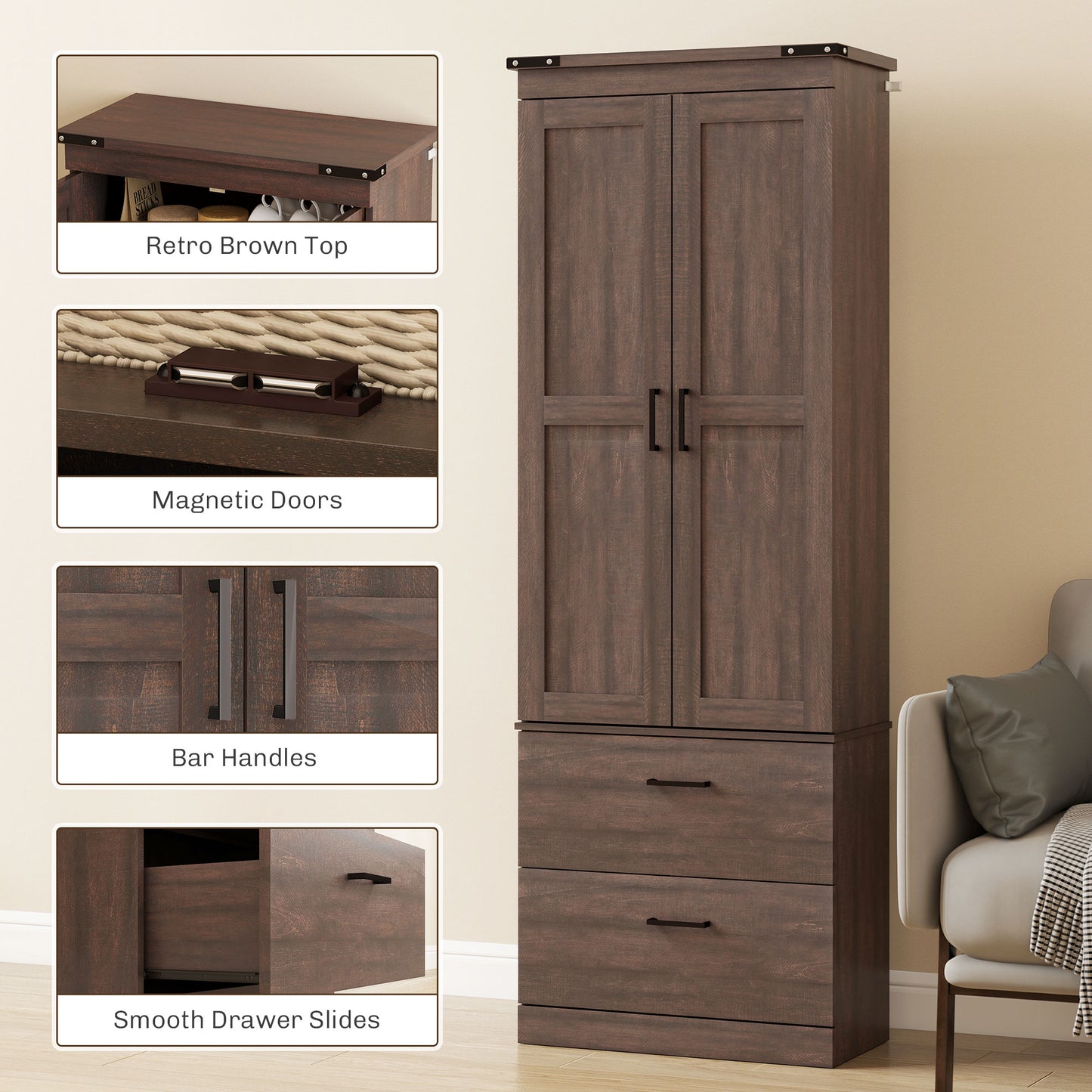 Armoire de cuisine haute 4 niveaux avec tiroirs