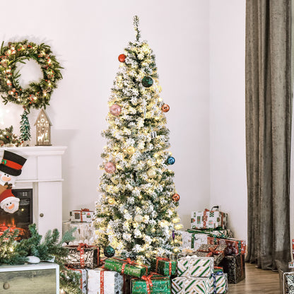 Sapin de Noël artificiel mince enneigé avec lumières DEL