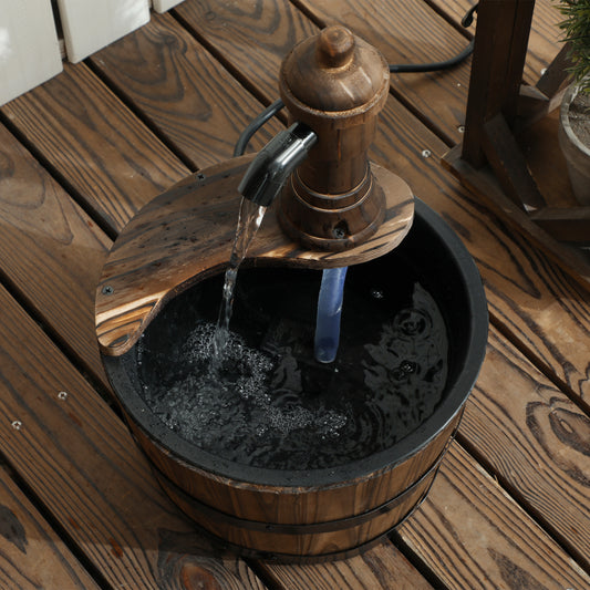 Fontaine de jardin tonneau bois avec pompe électrique