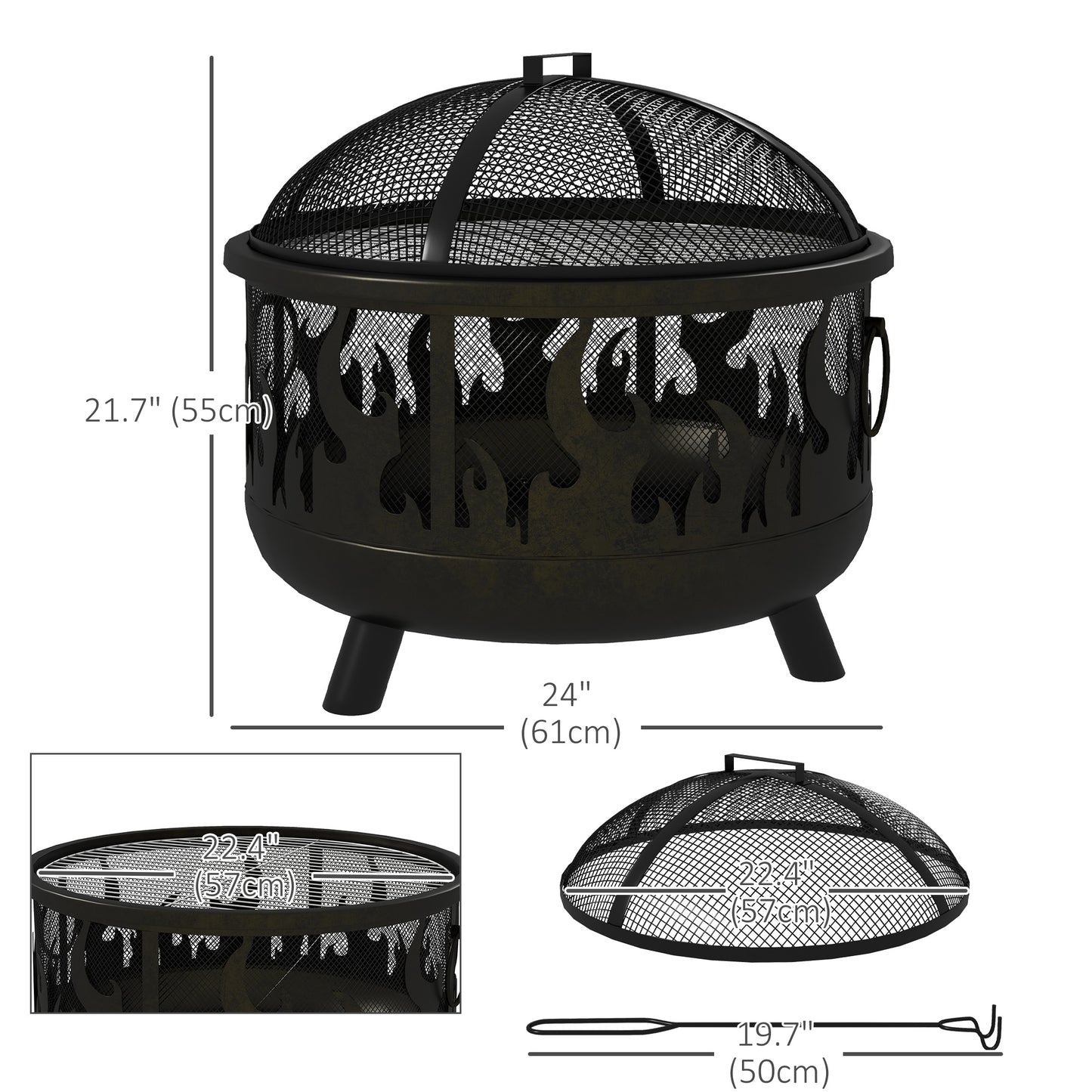 Foyer extérieur rond 60 cm avec couvercle et grille