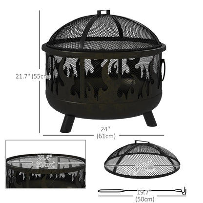 Foyer extérieur rond 60 cm avec couvercle et grille