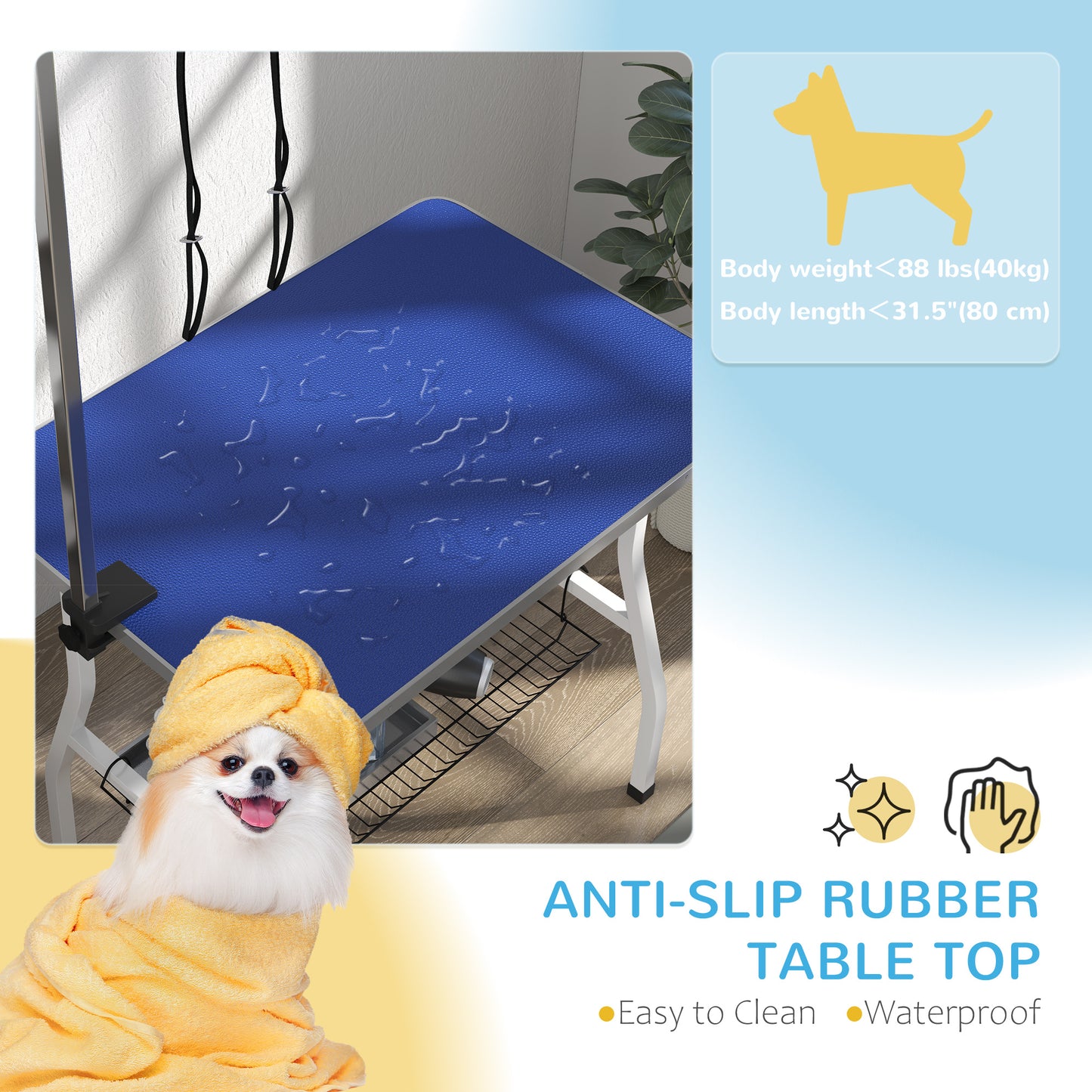 Table toilettage chien bras ajustable plateau caoutchouc