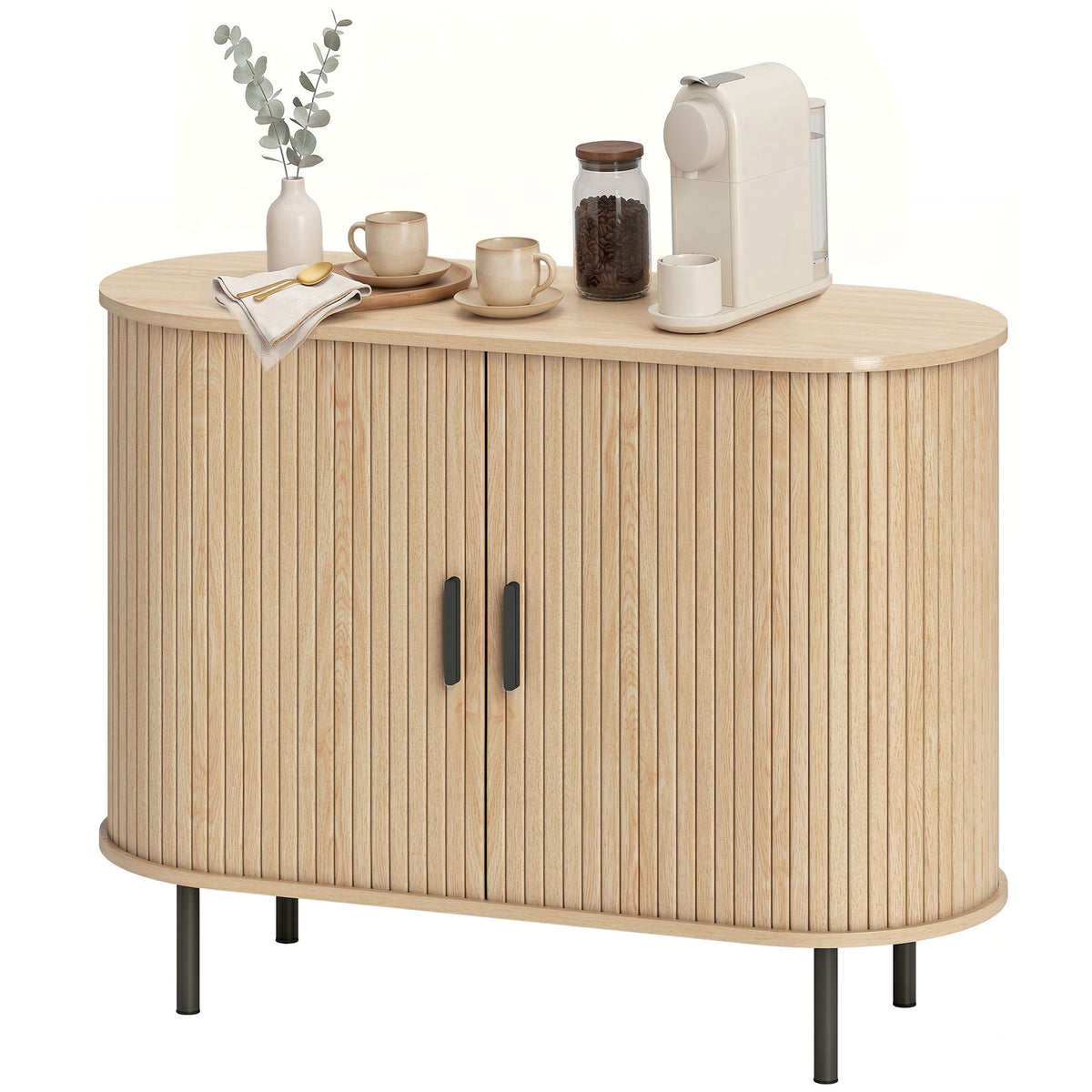 Buffet bas portes tambour coulissantes rangement ajustable