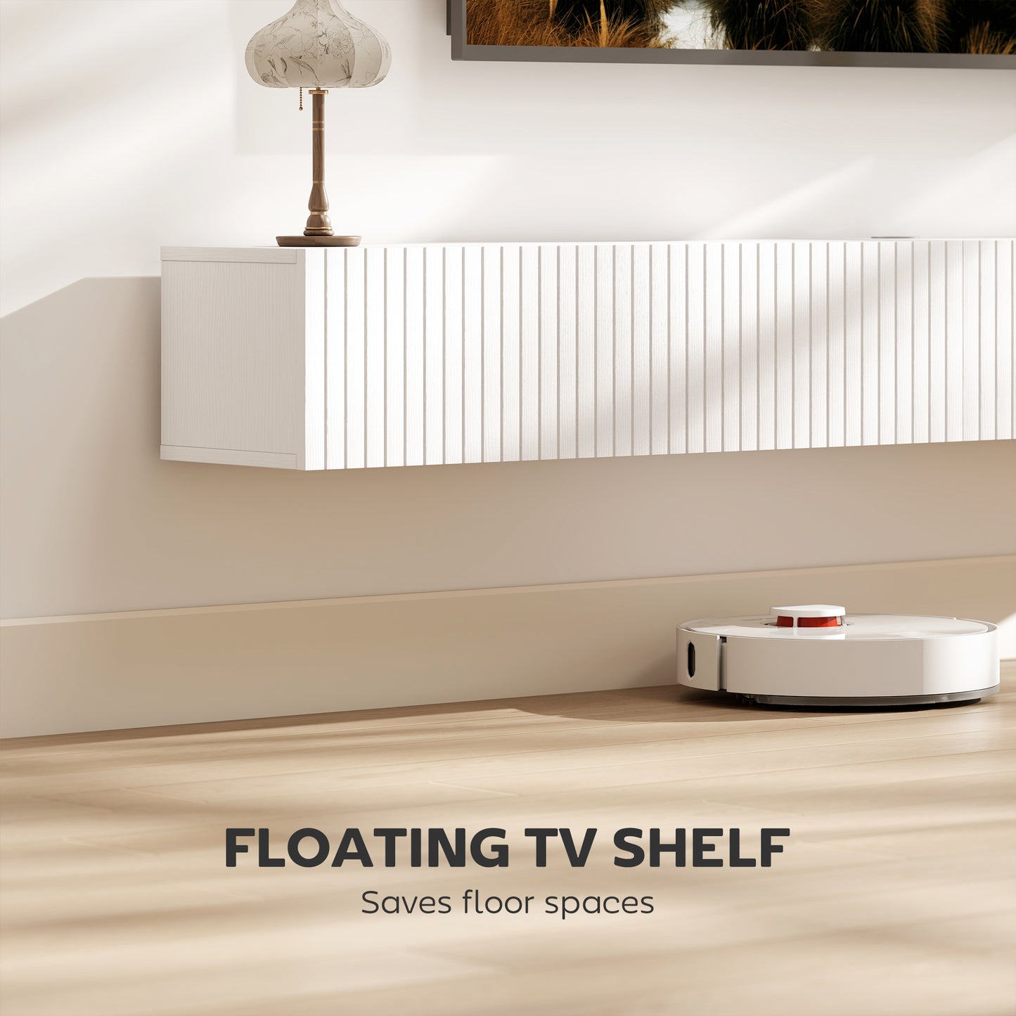 Meuble TV mural flottant avec portes cannelées 180 cm