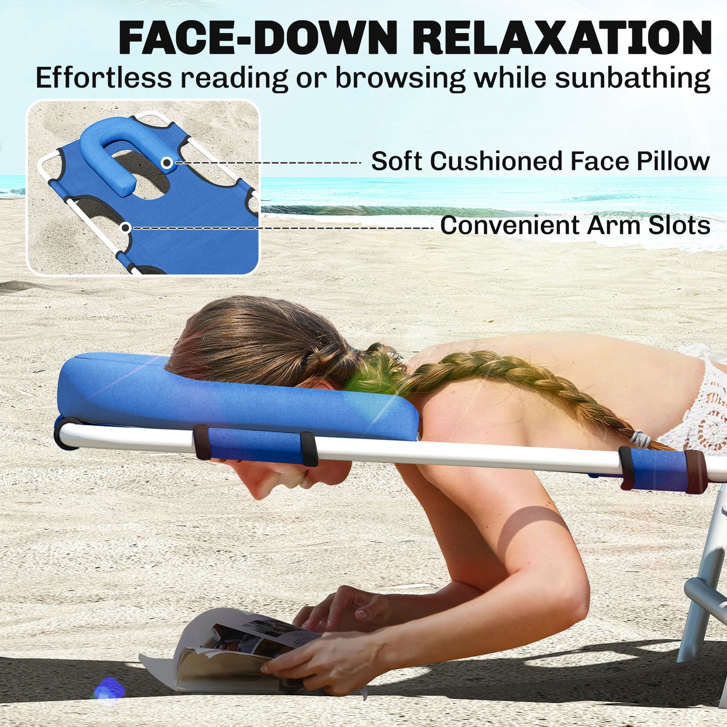 Chaise longue pliante 5 positions avec trou visage